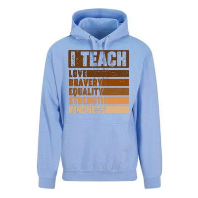 Black History Month I Teach Love Bravery Equality Strength Kindness Unisex Surf Hoodie