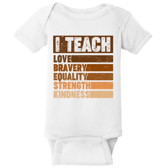 Black History Month I Teach Love Bravery Equality Strength Kindness Baby Bodysuit