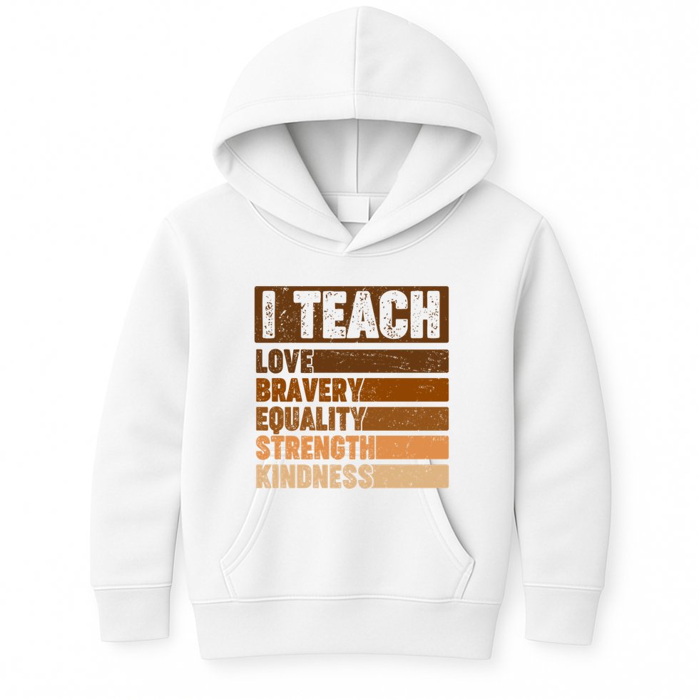 Black History Month I Teach Love Bravery Equality Strength Kindness Kids Hoodie