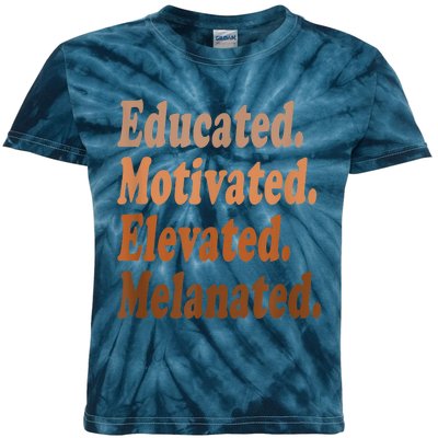 Black History Month Educated Motivated Elevated Melanated Kids Tie-Dye T-Shirt