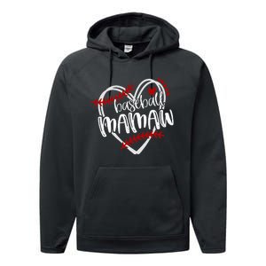 Baseball Heart Mamaw Grandma Trendy Performance Fleece Hoodie