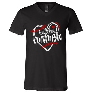 Baseball Heart Mamaw Grandma Trendy V-Neck T-Shirt