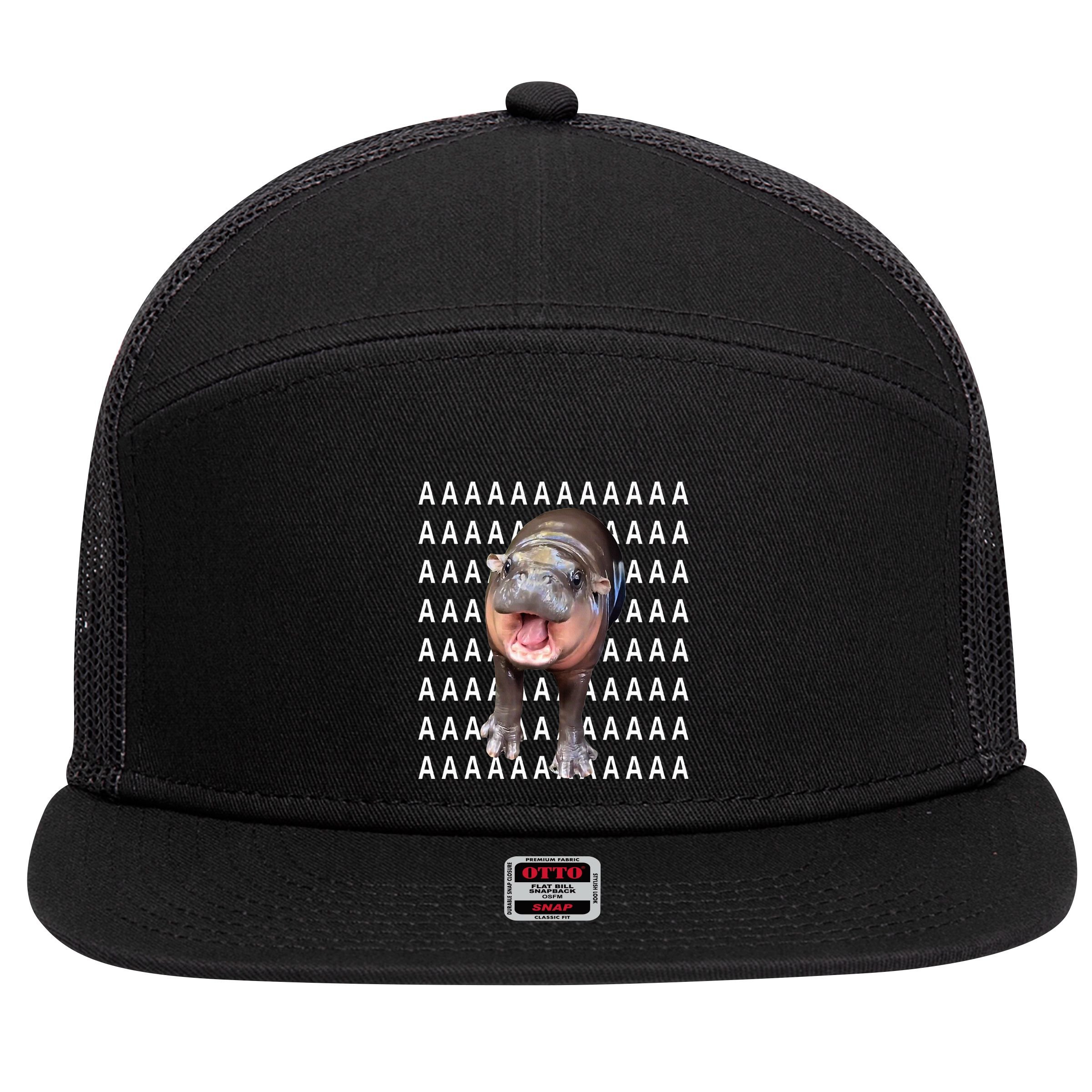 Baby Hippo Moo Deng 7 Panel Mesh Trucker Snapback Hat