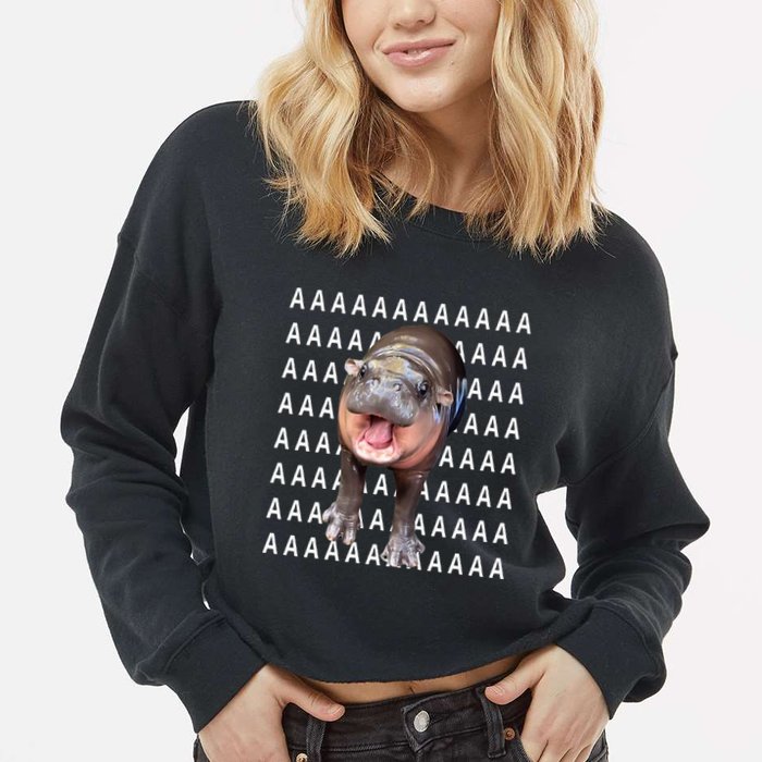 Baby Hippo Moo Deng Cropped Pullover Crew