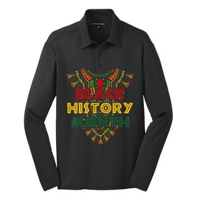 Black History Month African American Flag Juneteenth Dashiki Silk Touch Performance Long Sleeve Polo