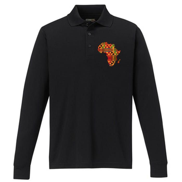 Black History Month Shirts Cool Africa Map Kente Cloth Gift African Lover Performance Long Sleeve Polo