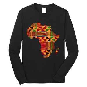 Black History Month Shirts Cool Africa Map Kente Cloth Gift African Lover Long Sleeve Shirt