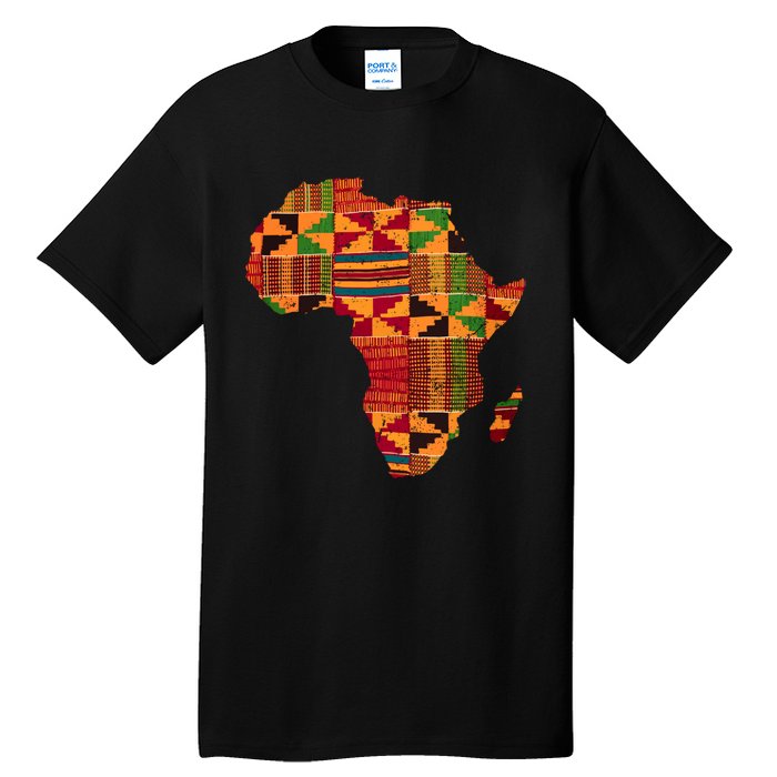 Black History Month Shirts Cool Africa Map Kente Cloth Gift African Lover Tall T-Shirt