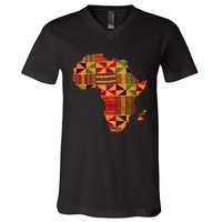 Black History Month Shirts Cool Africa Map Kente Cloth Gift African Lover V-Neck T-Shirt