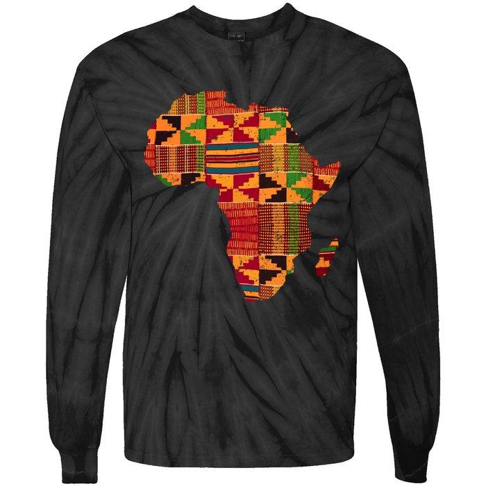 Black History Month Shirts Cool Africa Map Kente Cloth Gift African Lover Tie-Dye Long Sleeve Shirt