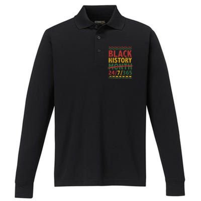 Black History Month 24/7/365 With African Flag Funny Gift Performance Long Sleeve Polo