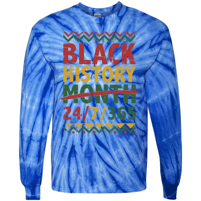 Black History Month 24/7/365 With African Flag Funny Gift Tie-Dye Long Sleeve Shirt