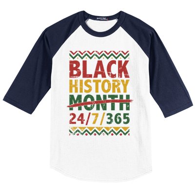 Black History Month 24/7/365 With African Flag Funny Gift Baseball Sleeve Shirt