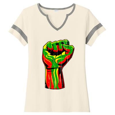 Black History Month Fist African American Gift Ladies Halftime Notch Neck Tee