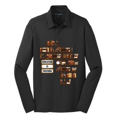 Black History Month Africa Education Is Freedom Juneteenth Gift Silk Touch Performance Long Sleeve Polo