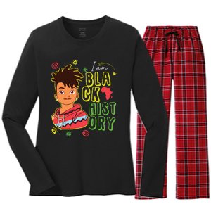 Black History Month Boy I Am African American Women's Long Sleeve Flannel Pajama Set 