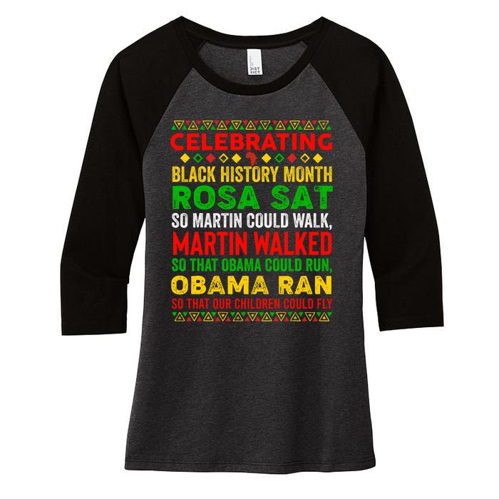 Black History Month Rosa Sat So Martin Could Walk Women's Tri-Blend 3/4-Sleeve Raglan Shirt