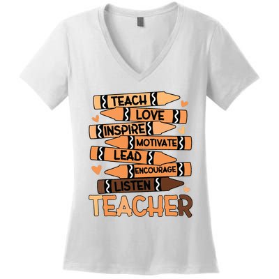 Black History Month Shirts Melanin Prek Preschool Teachers Women's V-Neck T-Shirt