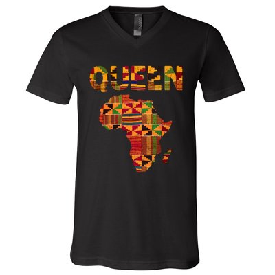 Black History Month Shirts Cool African Queen Art Kente Cloth Africa Ghana V-Neck T-Shirt