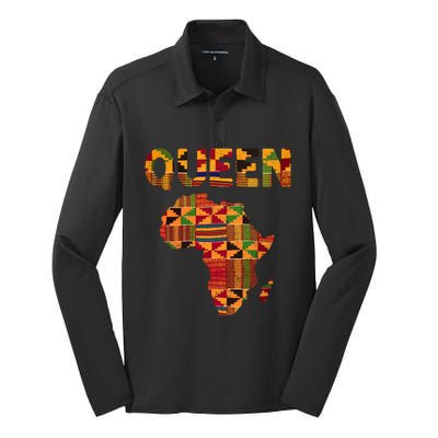 Black History Month Shirts Cool African Queen Art Kente Cloth Africa Ghana Silk Touch Performance Long Sleeve Polo