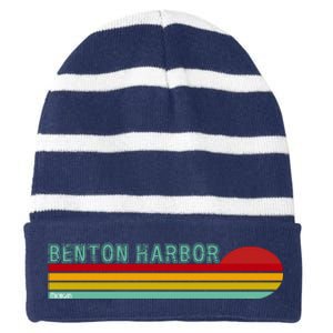 Benton Harbor Michigan Striped Beanie with Solid Band