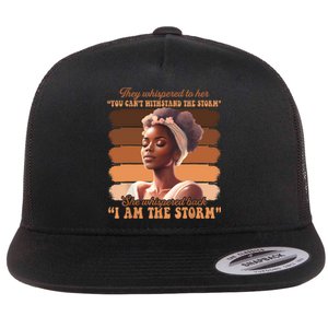 Black History Month African Woman Afro I Am The Storm Flat Bill Trucker Hat