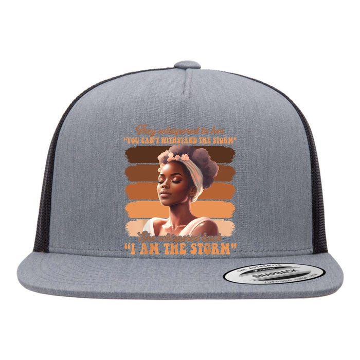 Black History Month African Woman Afro I Am The Storm Flat Bill Trucker Hat