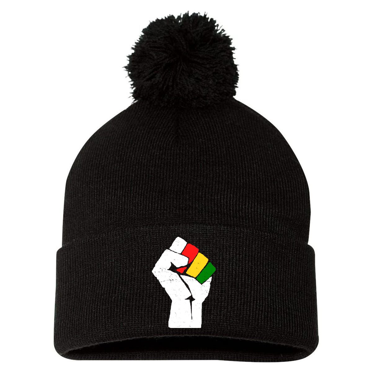 Black History Month Fist African Pride Pom Pom 12in Knit Beanie