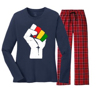 Black History Month Fist African Pride Women's Long Sleeve Flannel Pajama Set 