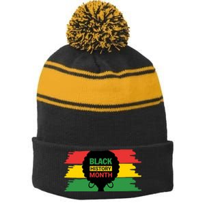 Black History Month Female Afro Stripe Pom Pom Beanie