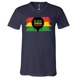 Black History Month Female Afro V-Neck T-Shirt