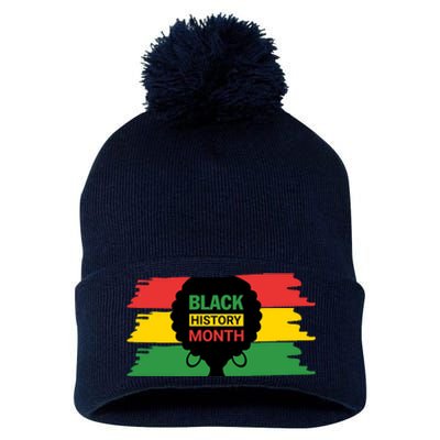 Black History Month Female Afro Pom Pom 12in Knit Beanie