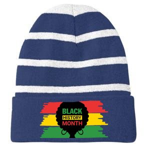 Black History Month Female Afro Striped Beanie with Solid Band