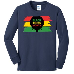 Black History Month Female Afro Kids Long Sleeve Shirt