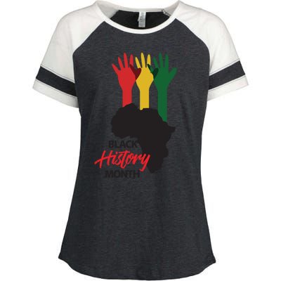 Black History Month Hands Map Enza Ladies Jersey Colorblock Tee