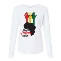 Black History Month Hands Map Womens Cotton Relaxed Long Sleeve T-Shirt