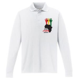 Black History Month Hands Map Performance Long Sleeve Polo