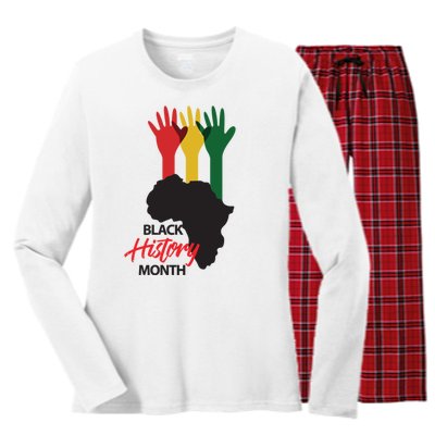 Black History Month Hands Map Women's Long Sleeve Flannel Pajama Set 