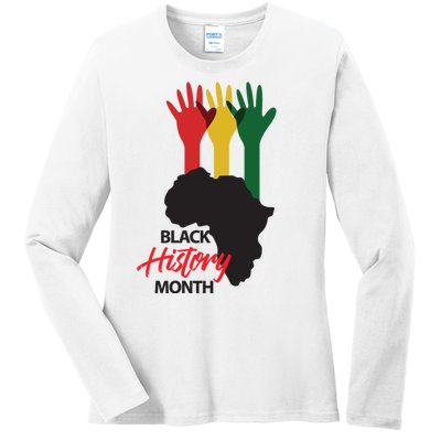 Black History Month Hands Map Ladies Long Sleeve Shirt