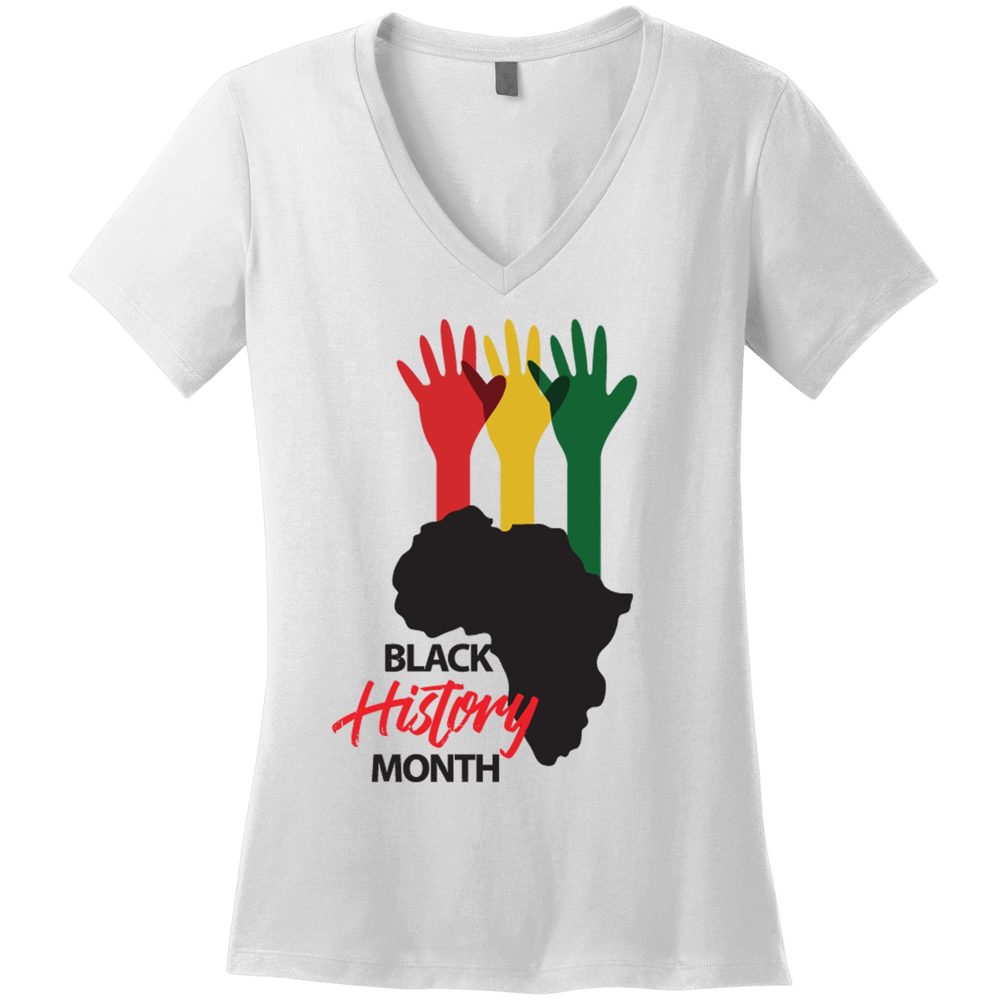 Black History Month Hands Map Women's V-Neck T-Shirt
