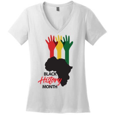 Black History Month Hands Map Women's V-Neck T-Shirt