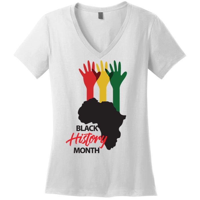 Black History Month Hands Map Women's V-Neck T-Shirt