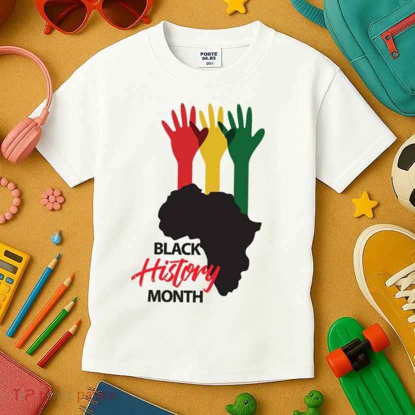 Black History Month Hands Map Kids T-Shirt