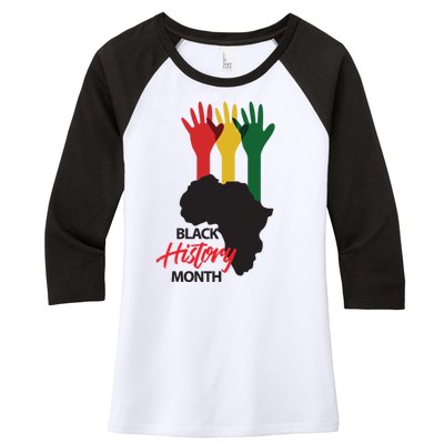 Black History Month Hands Map Women's Tri-Blend 3/4-Sleeve Raglan Shirt