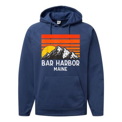 Bar Harbor Maine Usa Retro Vintage Mountain Performance Fleece Hoodie