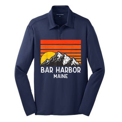 Bar Harbor Maine Usa Retro Vintage Mountain Silk Touch Performance Long Sleeve Polo