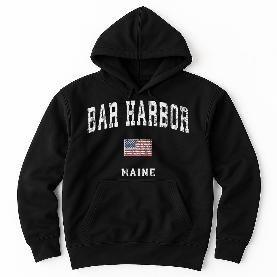 Bar Harbor Maine Me Vintage American Flag Sports Design Hoodie