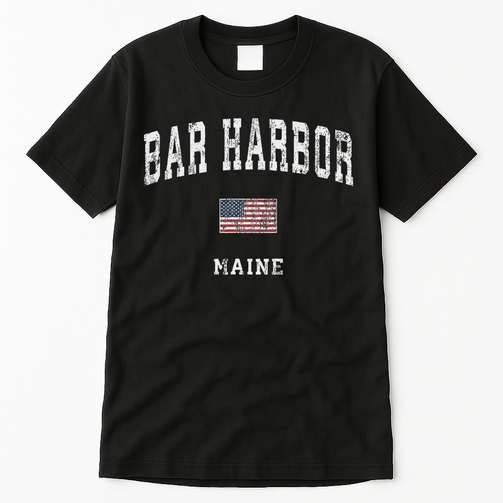 Bar Harbor Maine Me Vintage American Flag Sports Design Tall T-Shirt