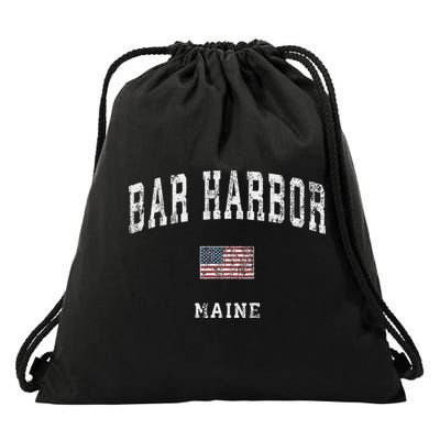 Bar Harbor Maine Me Vintage American Flag Sports Design Drawstring Bag