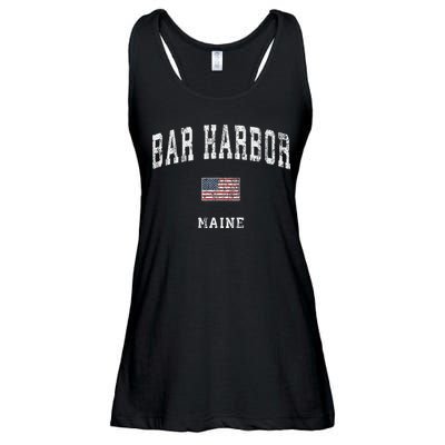 Bar Harbor Maine Me Vintage American Flag Sports Design Ladies Essential Flowy Tank